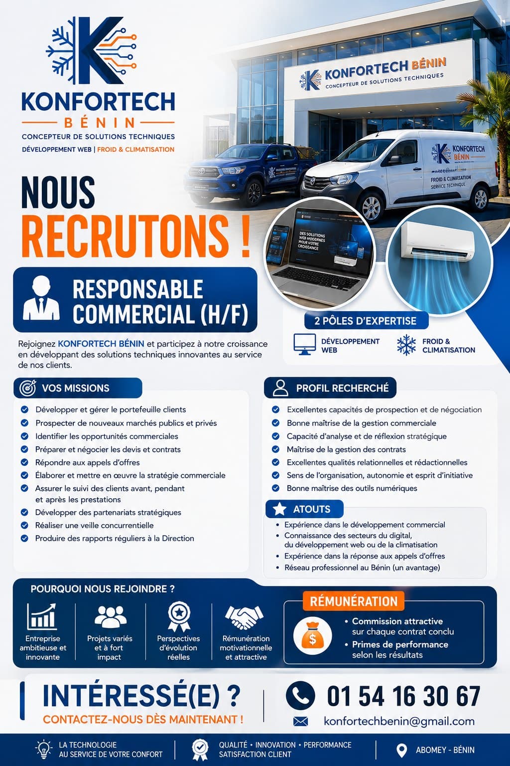 Affiche de recrutement KONFORTECH BÉNIN — Responsable Commercial (H/F)